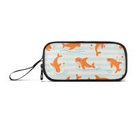 miaozhen Estuche de nailon para adolescentes, diseño de animales del océano, peces, tiburones, rayas naranjas, estuche de alta capacidad con cremallera, papelería escolar para mujer