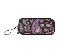 miaozhen Estuche de nailon para adolescentes, diseño de flores de cachemira morada, bohemio, negro, gran capacidad, para escuela, enfermera, estuche para escuela preparada