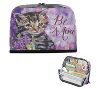 miaozhen Estuche de transporte para lápices, bolsa de almacenamiento de gran capacidad, con ranuras para bolígrafos, para adolescentes, viajes, pintura al óleo, gato, lila, estuche para colores