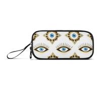 miaozhen Estuche escolar de nailon para lápices, diseño de ojos malvados, color azul y blanco, gran capacidad, con cremallera, para profesores universitarios