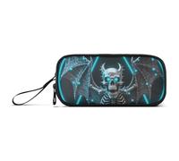 miaozhen Estuche escolar de nailon para lápices, estilo gótico, tarot malvado, negro y azul, de alta capacidad, con cremallera, bolsa de papelería para hombres universitarios