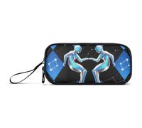 miaozhen Estuche grande de nailon con diseño de Géminis a cuadros, color azul y negro, gran capacidad, estuche para lápices de arte, papelería escolar para mujeres preparadas