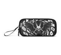 miaozhen Estuche grande de nailon para lápices, color blanco y negro, estilo anime, esqueleto malvado, tarot, gran capacidad, con cremallera, bolsa de papelería para niños universitarios