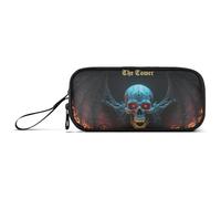 miaozhen Estuche grande de nailon para lápices, estilo anime, esqueleto malvado, tarot, fuego negro, estuche de alta capacidad, papelería para adolescentes de secundaria