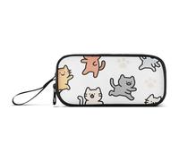 miaozhen Estuche grande de nailon para niños, diseño de gato feliz, colorido, de gran capacidad, con compartimentos, bolsa de papelería para oficina, adolescentes y niñas