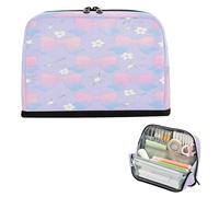 miaozhen Estuche para lápices de gran capacidad, bolsa de cosméticos de gran apertura, bolsa multiusos para estudiantes de secundaria, bonito lazo de acuarela, flor, rosa, azul, cartuchera escolar