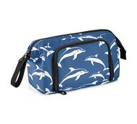 miaozhen Estuche para lápices de gran capacidad con ranuras para lápices, estuche portátil de pie para profesores, suministros escolares, siluetas de delfín, cartuchos azules y blancos para el colegio