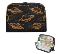 miaozhen Estuche para lápices de gran capacidad, gran apertura, para niños, universidad, planeta, naranja, negro, cartuchera para lapices