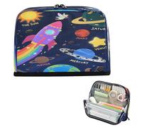 miaozhen Estuche para lápices de gran capacidad, ligero, almacenamiento de artículos de papelería para niñas, cosméticos, planeta, espacio, sistema solar, azul oscuro, bolsa para herramientas
