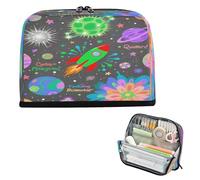 miaozhen Estuche para lápices de gran capacidad, organizador de papelería resistente para adolescentes, escuela preparada, dibujos animados, planeta, tierra, gris oscuro, cartera para lapices