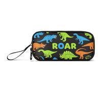miaozhen Estuche para lápices de nailon para adolescentes, T-rex rugiente, anquilosaurio, negro, azul fluorescente, verde, estuche de gran capacidad con compartimentos, papelería escolar para niñas