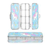 miaozhen Estuche transparente de doble capa con diseño de unicornios de animales, arcoíris, azul, para suministros de papelería, con tapa a presión