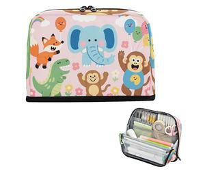 miaozhen Estuche vertical de gran capacidad con cremallera para bolígrafos y bolígrafos para hombres, escuela, animales felices, zorros, elefantes, monje 1 (339) y cartuchera rosa para lapices