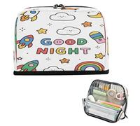 miaozhen Estuches para lápices de gran capacidad, con cremallera, para adolescentes, niñas, suministros de escuela secundaria, buenas noches, dibujos animados, coloridos cohetes, cartucheras escolares