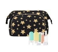 miaozhen Golden Star - Bolsa organizadora de maquillaje negra portátil para mujer, monedero, cartera para viaje, kit de maquillaje, Estrella dorada negra, Moderno