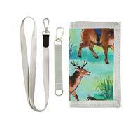 miaozhen Ink Painting Prey - Cartera triple para mujer, simple, casual, tarjetero, con cordón, carteras para hombre, Pintura de tinta verde presa, 1 size
