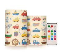 miaozhen Juego de 2 piezas de velas de caricaturas coloridas con diseño de coches, barcos y aviones, sin llama, funciona con luces electrónicas, sin perfume, control remoto para boda, juego de 2