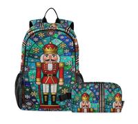 miaozhen Juego de mochila y fiambrera, diseño de soldado cascanueces, Navidad, invierno, para niños, 10-12