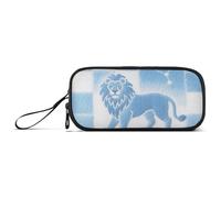 miaozhen Leo - Estuche grande de nailon con cremallera para lápices, color azul y blanco, gran capacidad, con cremallera, para mujer universitaria