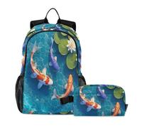 miaozhen Librera y fiambrera con diseño de gato graffiti 3D colorido kois peces nenúfares de agua 18L/bolsas con lonchera para niños, 10-12, mochila con lonchera para ni?as