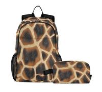 miaozhen Librera y fiambrera con estampado de gato, graffiti, animal, jirafa, piel, caqui, negro, 18 litros, con fiambrera para niñas, de 9 a 10 años, mochila con lonchera para ni? os