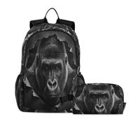 miaozhen Librera y fiambrera, diseño de gorilas de graffiti de gato, para amantes de los animales, 18 litros, para adolescentes y niñas, con fiambrera, de 8 a 10 años, mochilas para ni?as con lonchera