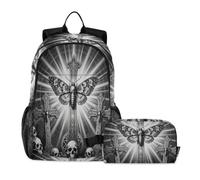 miaozhen Librera y fiambrera gato graffiti emo Y2k grunge gótico calavera cruz 18L/mochila escolar niño, 10-12, caja de almuerzo para ni? os