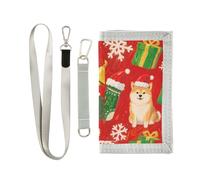 miaozhen Merry Christmas - Cartera de viaje para hombre, diseño de Shiba Inu, color marrón, para regalo de cumpleaños, minimalista, ligera, con cordón, billetera minimalista para hombre