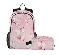 miaozhen Mochila con bolsa de almuerzo con estampado de gato graffiti japonés, zorro rosa 18L/bolsa para libros para adolescentes con fiambrera, de 8 a 10 años, mochila con lonchera para ni? os