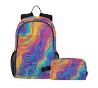 miaozhen Mochila con bolsa de almuerzo, diseño abstracto de graffiti de gato, arcoíris, degradado, 18 litros, para adolescentes, con fiambrera, 10-12, mochila para ni? os