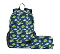 miaozhen Mochila con bolsa de almuerzo, diseño de animales marinos, estrellas de mar, color verde coral, azul, 18 litros/niños, mochila escolar con fiambrera, 7-10, set de mochila y lonchera para ni