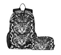 miaozhen Mochila escolar con bolsa de almuerzo con diseño de gato graffiti Y2k Cat Cute Emo Goth 90s 18L/Bookbags con lonchera para niños, 9-10 años, mochilas con loncheras para ni?as