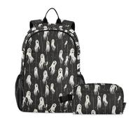 miaozhen Mochila escolar con bolsa de almuerzo Poltergeist con fantasmas colgantes Hallween 18L/mochila y lonchera para niños, 9-10 años, set de mochila y lonchera para ni?as