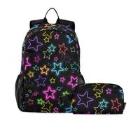 miaozhen Mochila escolar con diseño de estrellas fluorescentes de neón para niños y niños, mochilas y lonchera de 7 a 10 mochilas con loncheras para ni?as