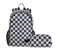 miaozhen Mochila escolar para niño, azul, negro, blanco, a cuadros, 18 litros, con lonchera para niñas, 7-10, mochilas y loncheras para ni?os