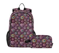miaozhen Mochila escolar para niño con dije de mal de ojo, vintage, 18 litros, mochilas y fiambrera, de 8 a 10 años, mochila escolar para ni?as