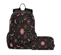 miaozhen Mochila escolar para niño, gato, graffiti, gótico, oculto, murciélago, luna, estrella, bruja, 18 litros, bolsa escolar y lonchera para niños, 9-10 años, mochila para ni? os