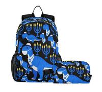 miaozhen Mochila para la escuela con bolsa de almuerzo, diseño de gato, graffiti, dinosaurio, judío, 18 litros/mochila para niños con fiambrera, 7-10, caja de almuerzo para ni? os