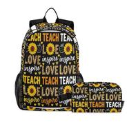 miaozhen Mochila para la escuela y bolsa de almuerzo, diseño de graffiti de gato, enseña, amor, inspira, profesor, girasol, 18L/mochila para niños con fiambrera, de 8 a 10 años, mochila para ni? os