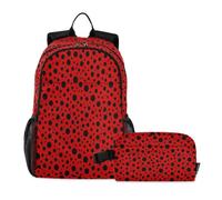 miaozhen Mochila para niño con bolsa de almuerzo, diseño de gato, graffiti, negro, rojo, mariquitas, lunares, 18 litros, mochila y lonchera para niños, 7-10, mochila para ni? os