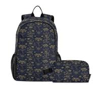 miaozhen Mochila para niño con bolsa de almuerzo, diseño vintage de lirio dorado, damasco, 18 litros/niños, con fiambrera, de 9 a 10 años, mochila para ni? os