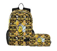 miaozhen Mochilas escolares para niños, diseño de gato graffiti The Bee-day Girl Funny Bee Birthday 18L/mochila escolar para niños con fiambrera, 7-10, mochilas y loncheras para ni? os