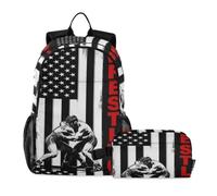 miaozhen Mochilas escolares para niños, diseño de graffiti, bandera de lucha libre, luchador, gimnasio, 18 litros, con lonchera para niños, 7-10, mochila para ni? os