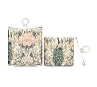 miaozhen Organizador de caramelos de plástico transparente vintage con diseño de flores de pavo real de estilo victoriano, colores pastel, almacenamiento con tapa, para despensa, esenciales, tarro de