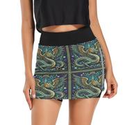 miaozhen Pantalones cortos deportivos multicolor para mujer, cintura alta, con bolsillo con cremallera, para tenis, gimnasio, uso diario, Vitral Cool Dragon Fantasy, XL Grande