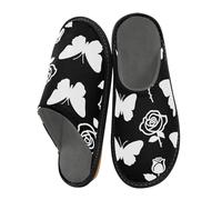 miaozhen Pantuflas para mujer, diseño de mariposa de ensueño en blanco y negro, con flores de rosa, para interiores, pantuflas de espuma viscoelástica, zapatos de casa acogedoras, Dreamy Butterfly