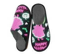 miaozhen Pantuflas para mujer, para Halloween, lindas niñas, color rosa, pantuflas de espuma viscoelástica para el hogar, pantuflas acogedoras para mujer, Happy Halloween Cute Girl Pink, 44.5/45 EU