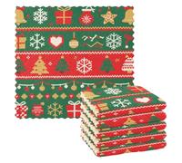 miaozhen Paquete de 6 toallas de mano de cocina de Navidad, color rojo y verde, toallas decorativas de tela de rizo para la cocina, 11 x 11 pulgadas