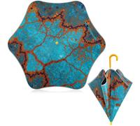 Miaozhen - Paraguas de lluvia para niños, piedras de roca turquesa, protección contra el viento y la lluvia, con tira reflectante con mango de gancho de fácil agarre para exteriores