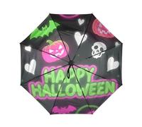 miaozhen Paraguas de viaje de alta calidad, ligero, resistente, fantasmas de Halloween, corazón, calabaza, verde neón, rosa, paraguas con marco de fibra de vidrio para mujeres y hombres, paraguas de